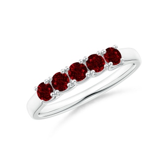 2.8mm AAAA Half Eternity Five Stone Ruby Wedding Band in White Gold