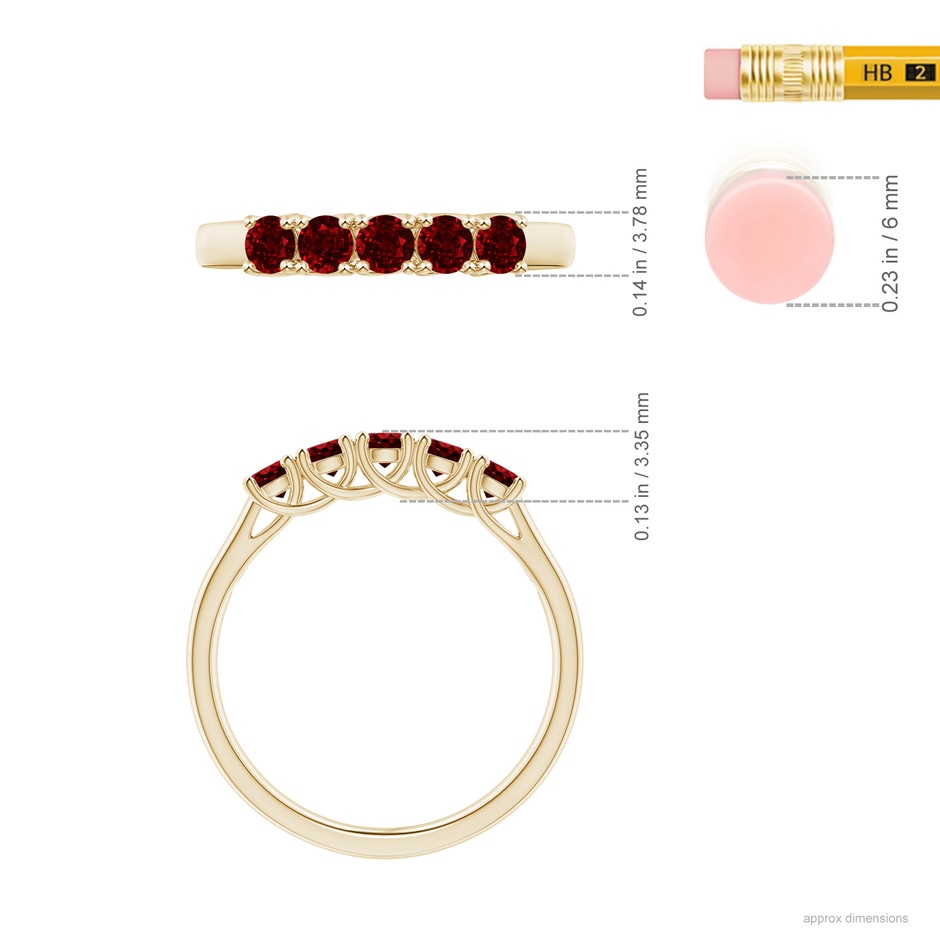2.8mm AAAA Half Eternity Five Stone Ruby Wedding Band in Yellow Gold ruler