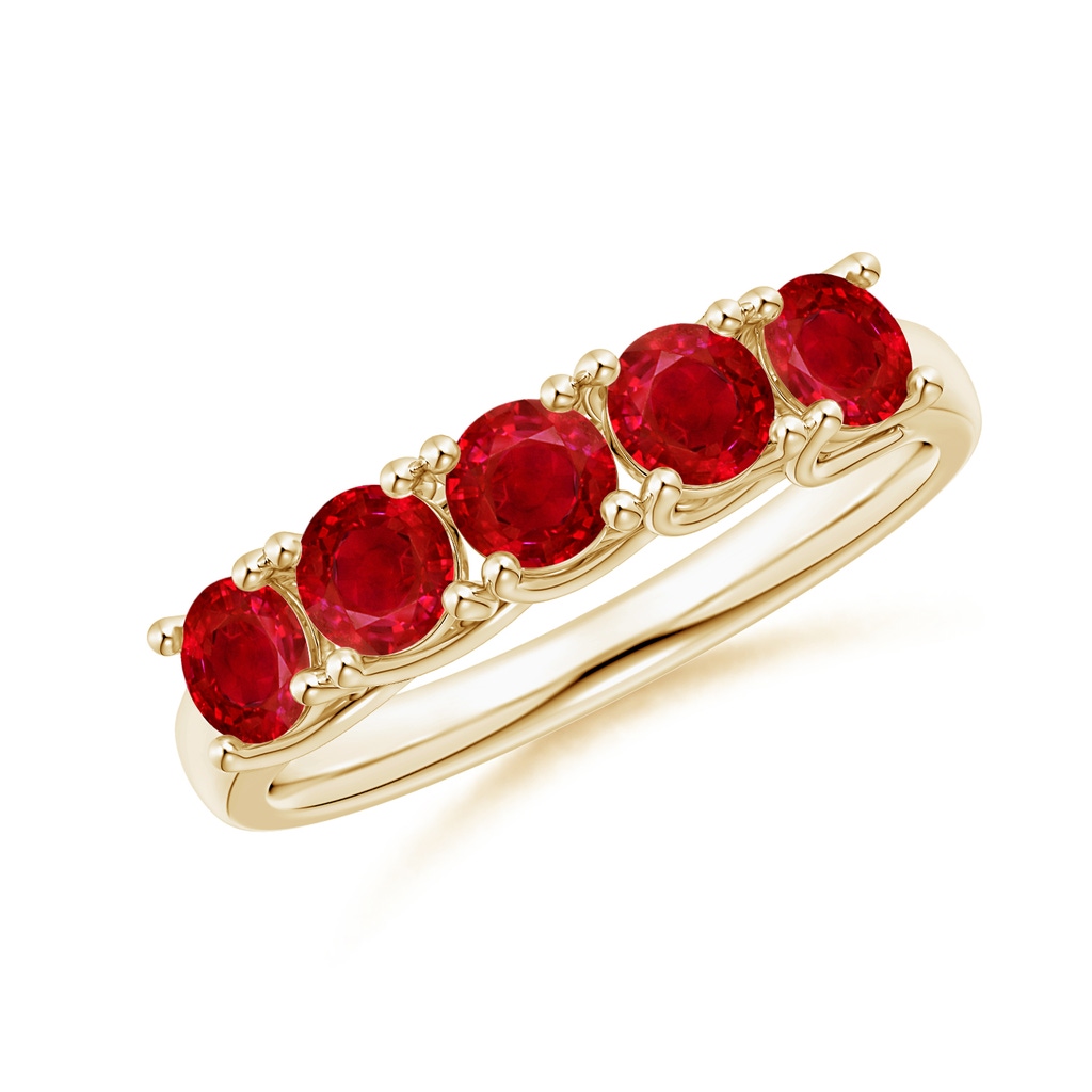 3.8mm AAA Half Eternity Five Stone Ruby Wedding Band in Yellow Gold