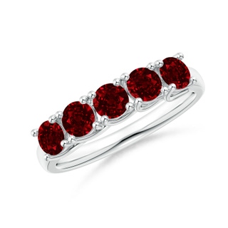 3.8mm AAAA Half Eternity Five Stone Ruby Wedding Band in White Gold