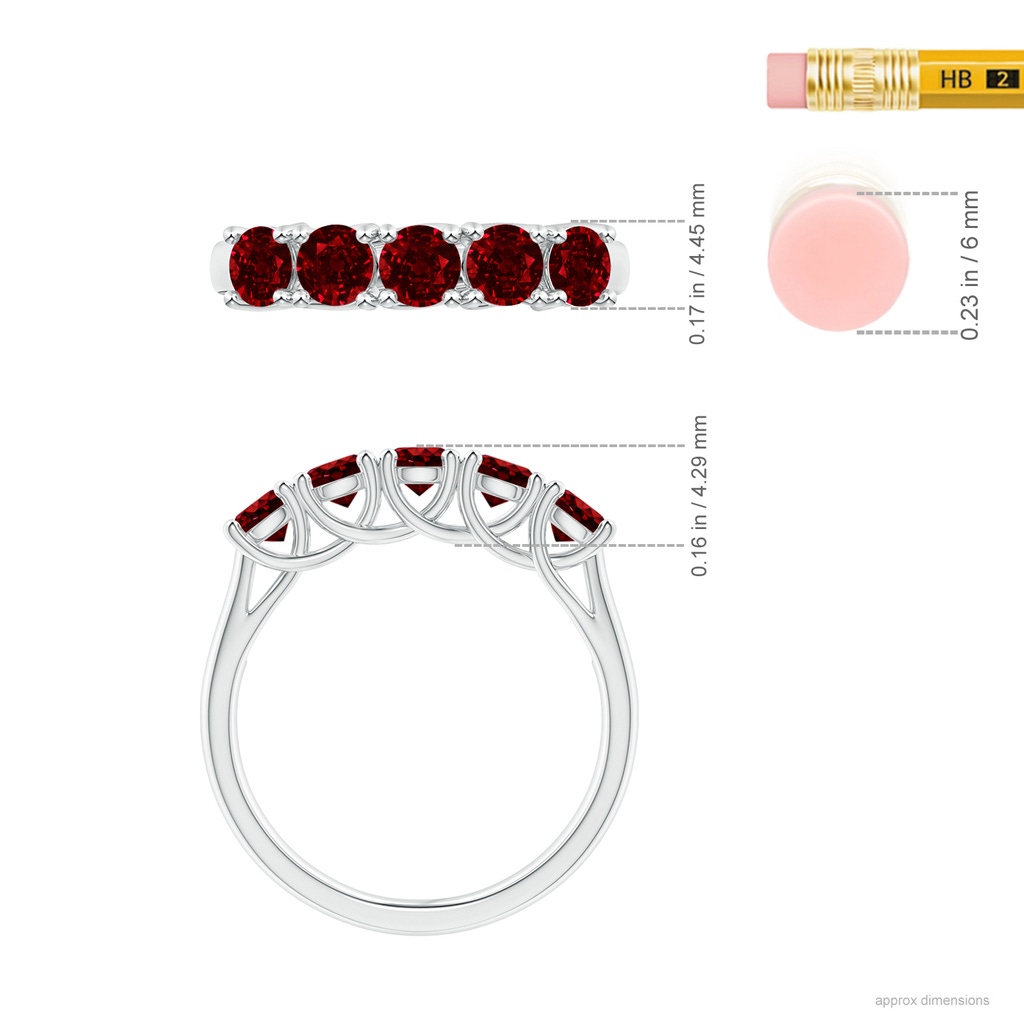 3.8mm AAAA Half Eternity Five Stone Ruby Wedding Band in White Gold ruler
