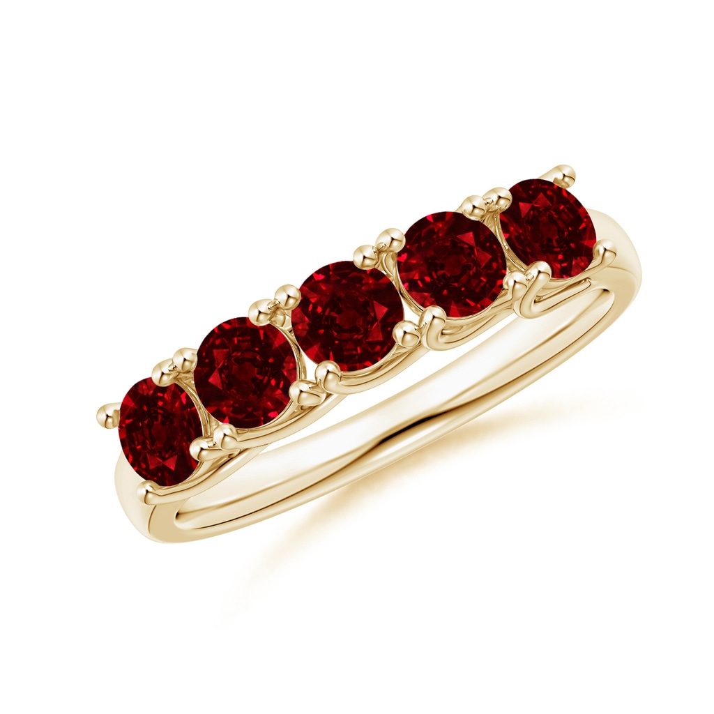 3.8mm AAAA Half Eternity Five Stone Ruby Wedding Band in Yellow Gold