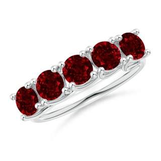 4.5mm AAAA Half Eternity Five Stone Ruby Wedding Band in White Gold