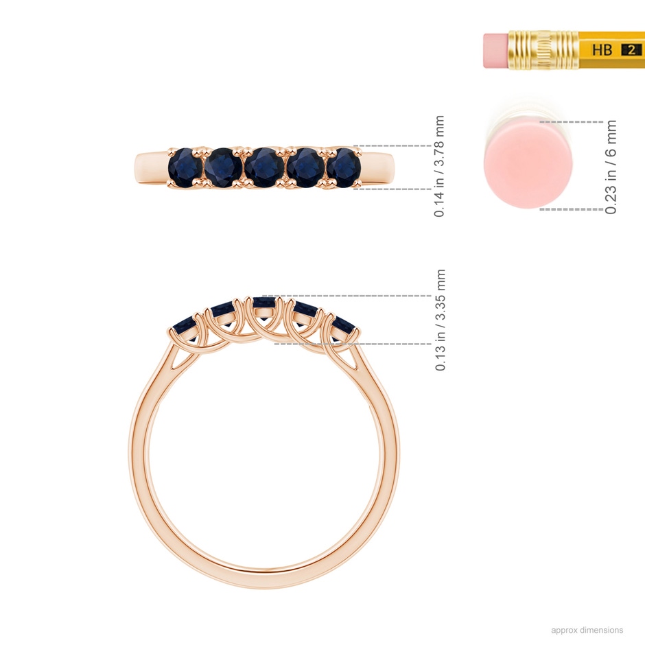 2.8mm A Half Eternity Five Stone Blue Sapphire Wedding Band in Rose Gold ruler