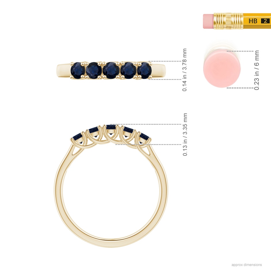 2.8mm A Half Eternity Five Stone Blue Sapphire Wedding Band in Yellow Gold ruler