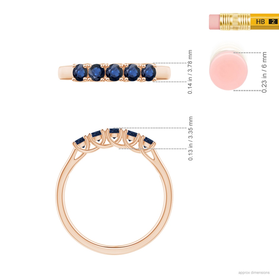 2.8mm AA Half Eternity Five Stone Blue Sapphire Wedding Band in Rose Gold ruler