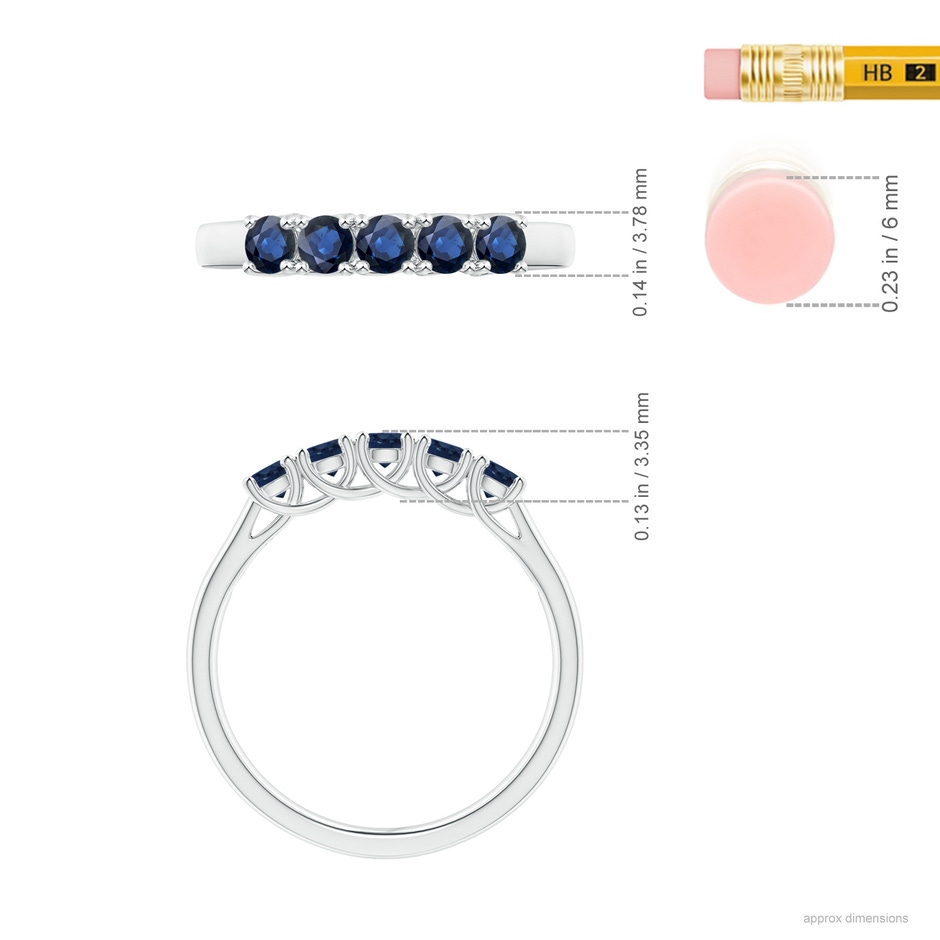 2.8mm AA Half Eternity Five Stone Blue Sapphire Wedding Band in S999 Silver ruler