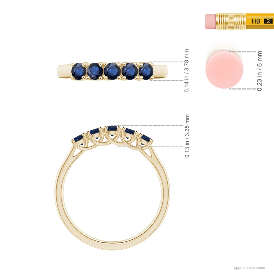 2.8mm AA Half Eternity Five Stone Blue Sapphire Wedding Band in Yellow Gold ruler