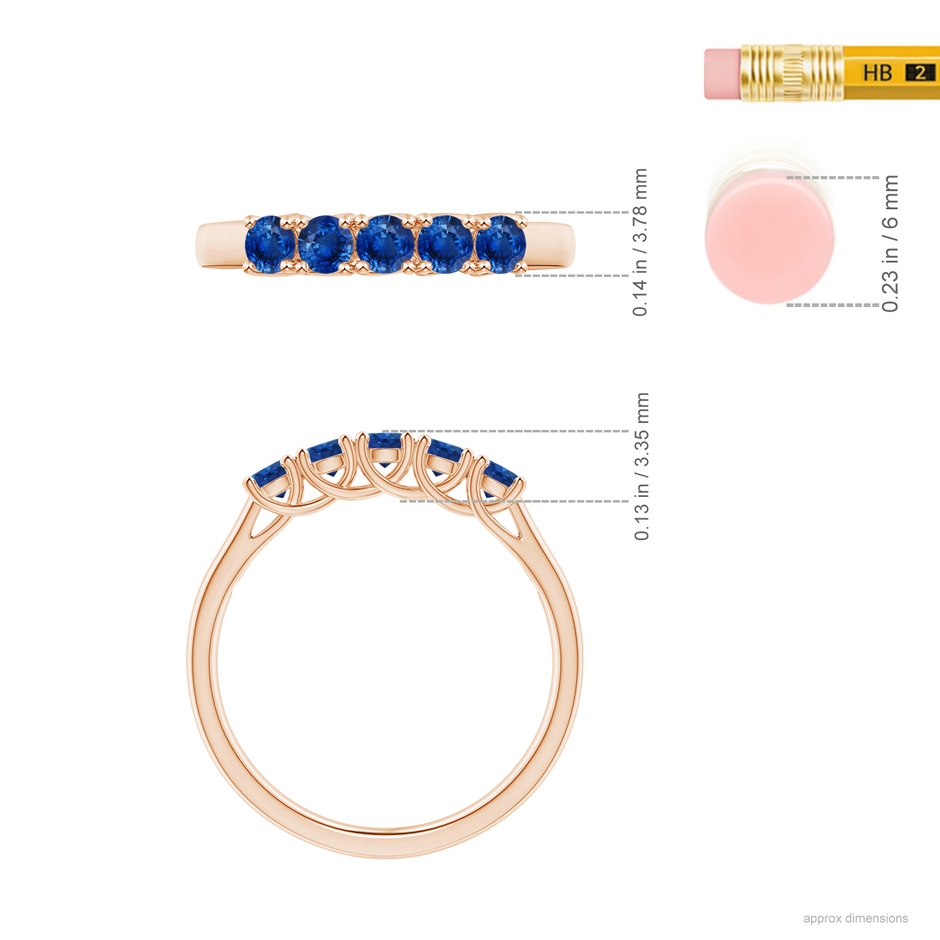 2.8mm AAA Half Eternity Five Stone Blue Sapphire Wedding Band in Rose Gold ruler