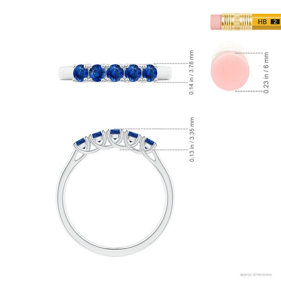 2.8mm AAA Half Eternity Five Stone Blue Sapphire Wedding Band in White Gold ruler