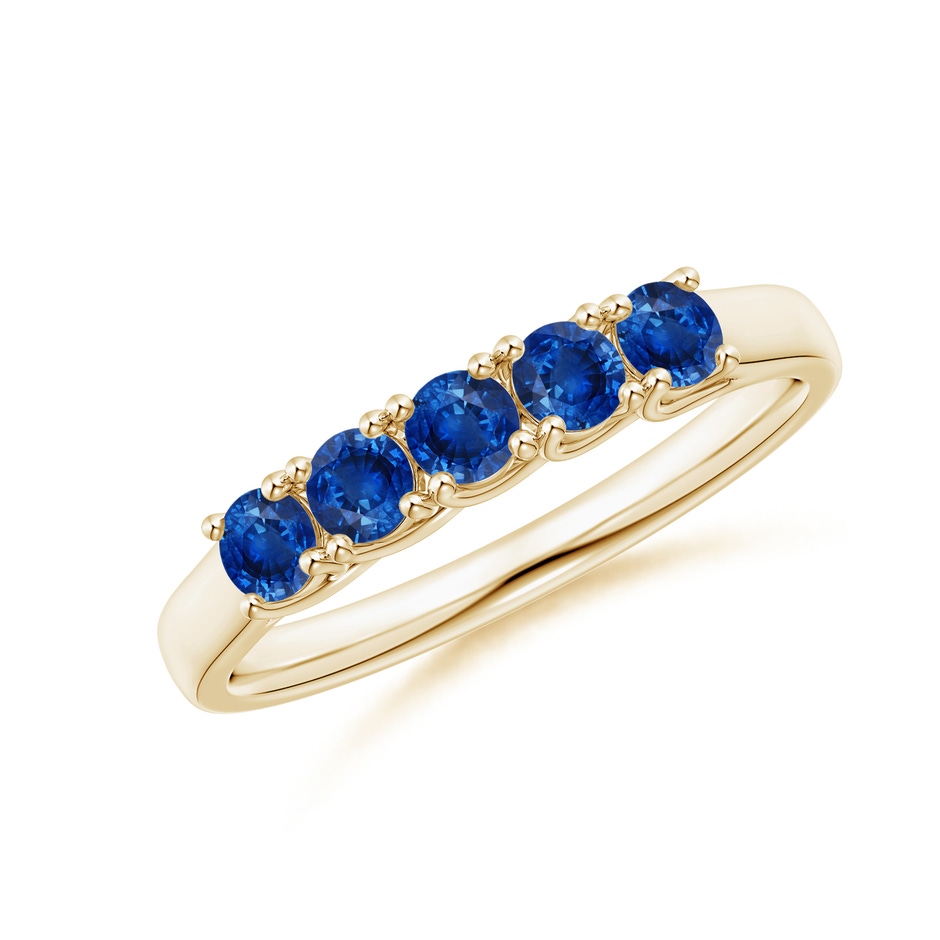 2.8mm AAA Half Eternity Five Stone Blue Sapphire Wedding Band in Yellow Gold 