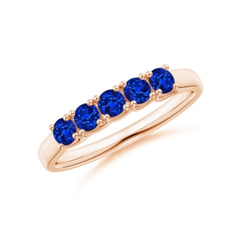 2.8mm AAAA Half Eternity Five Stone Blue Sapphire Wedding Band in 9K Rose Gold