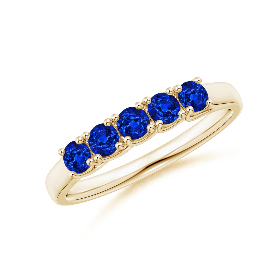 2.8mm AAAA Half Eternity Five Stone Blue Sapphire Wedding Band in Yellow Gold 