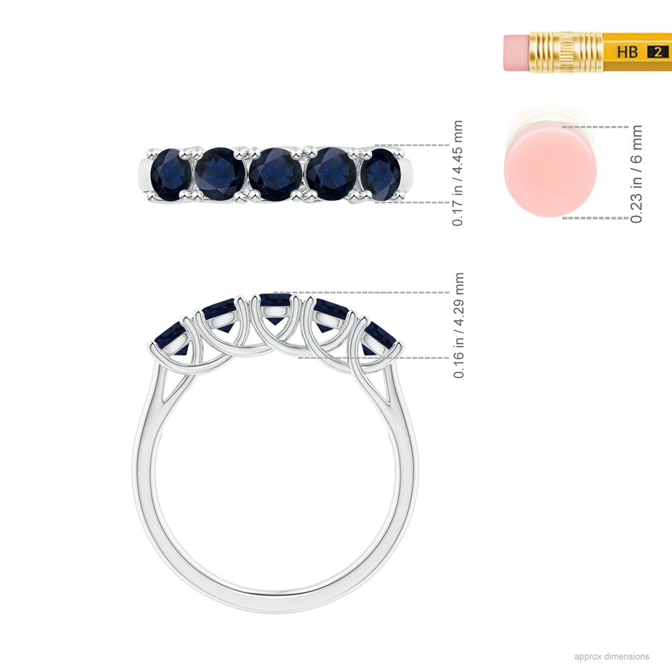 3.8mm A Half Eternity Five Stone Blue Sapphire Wedding Band in P950 Platinum ruler