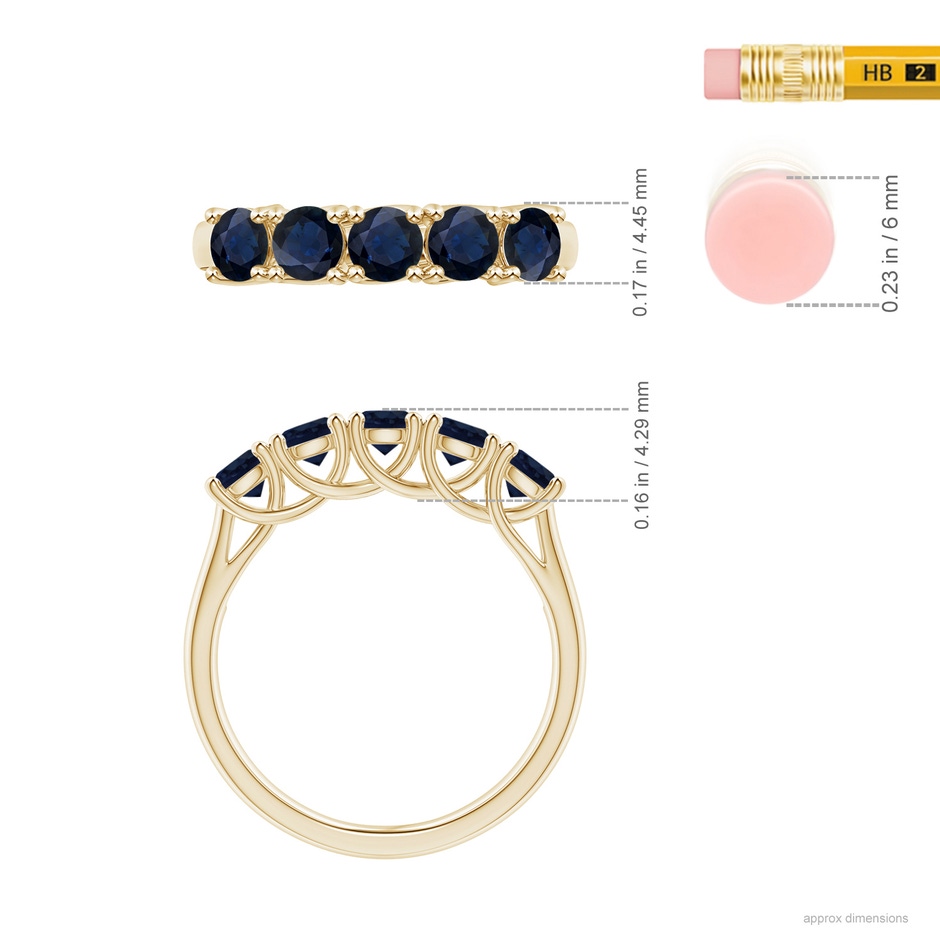 3.8mm A Half Eternity Five Stone Blue Sapphire Wedding Band in Yellow Gold ruler