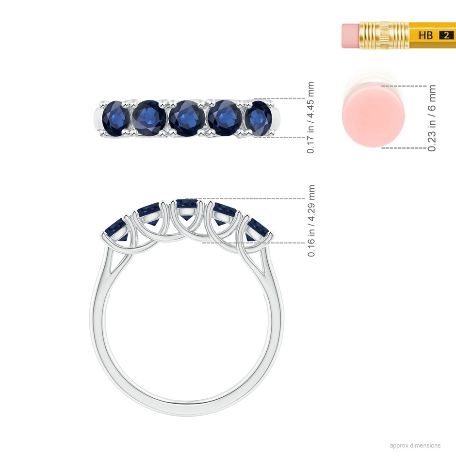 3.8mm AA Half Eternity Five Stone Blue Sapphire Wedding Band in S999 Silver ruler