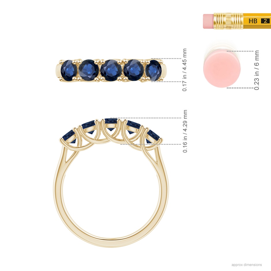 3.8mm AA Half Eternity Five Stone Blue Sapphire Wedding Band in Yellow Gold ruler