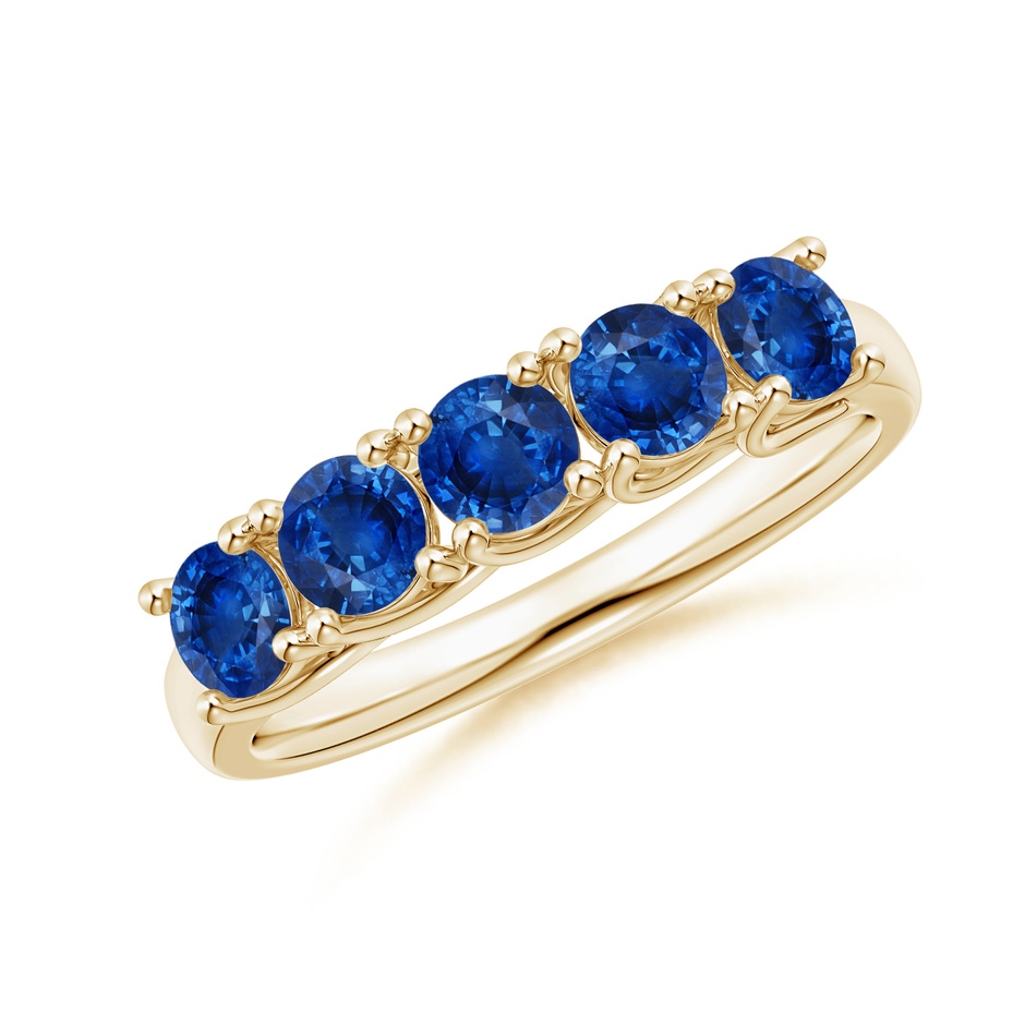 3.8mm AAA Half Eternity Five Stone Blue Sapphire Wedding Band in Yellow Gold 