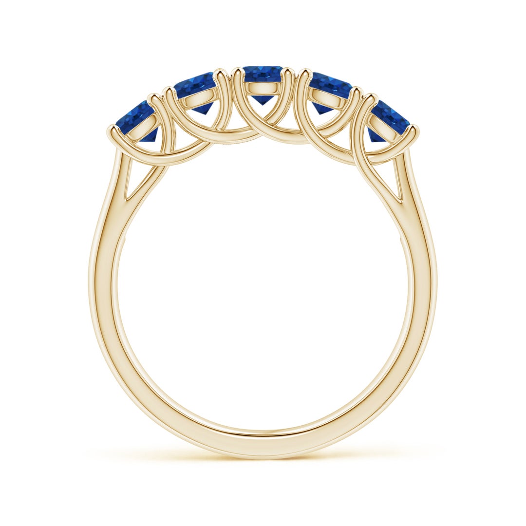 3.8mm AAA Half Eternity Five Stone Blue Sapphire Wedding Band in Yellow Gold - side 2