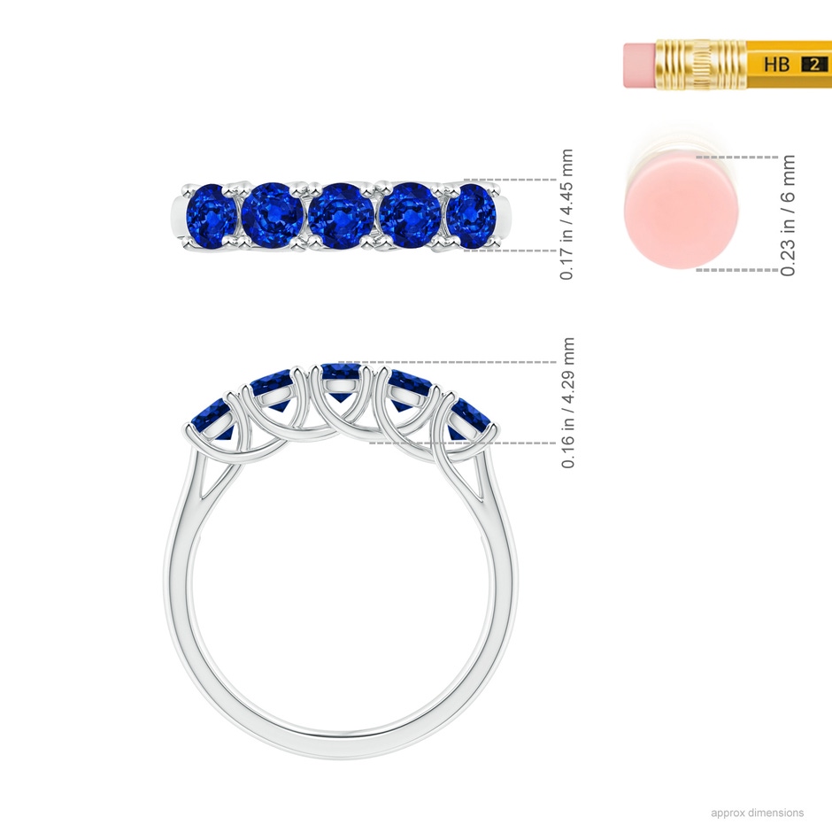 3.8mm AAAA Half Eternity Five Stone Blue Sapphire Wedding Band in P950 Platinum ruler
