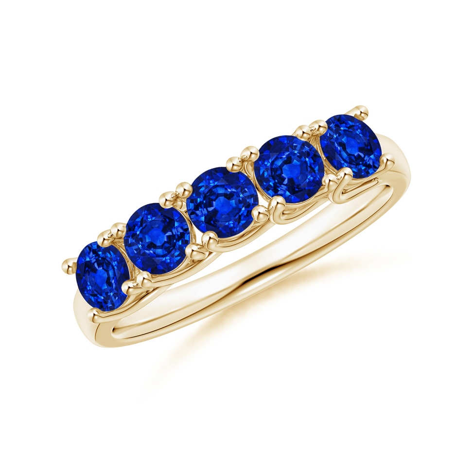 3.8mm AAAA Half Eternity Five Stone Blue Sapphire Wedding Band in Yellow Gold 