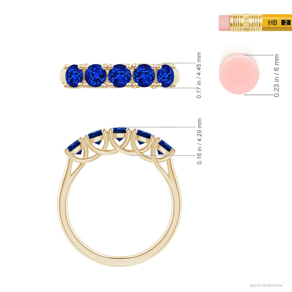 3.8mm AAAA Half Eternity Five Stone Blue Sapphire Wedding Band in Yellow Gold ruler
