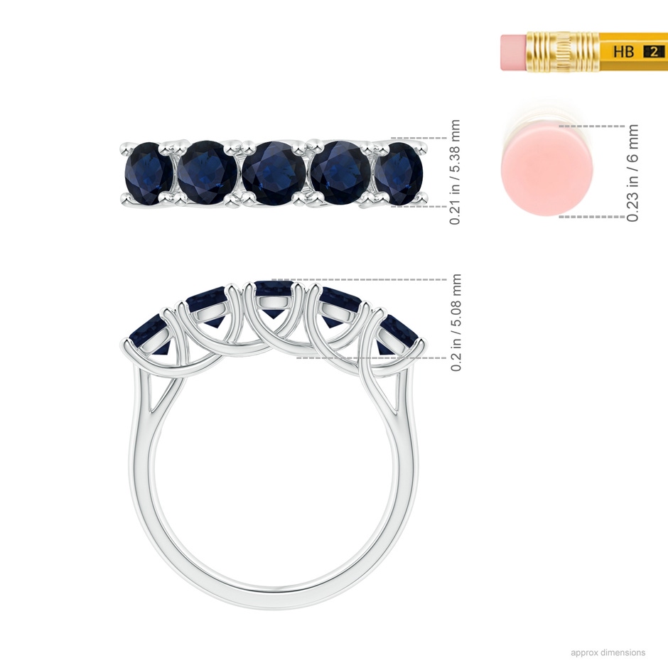 4.5mm A Half Eternity Five Stone Blue Sapphire Wedding Band in P950 Platinum ruler