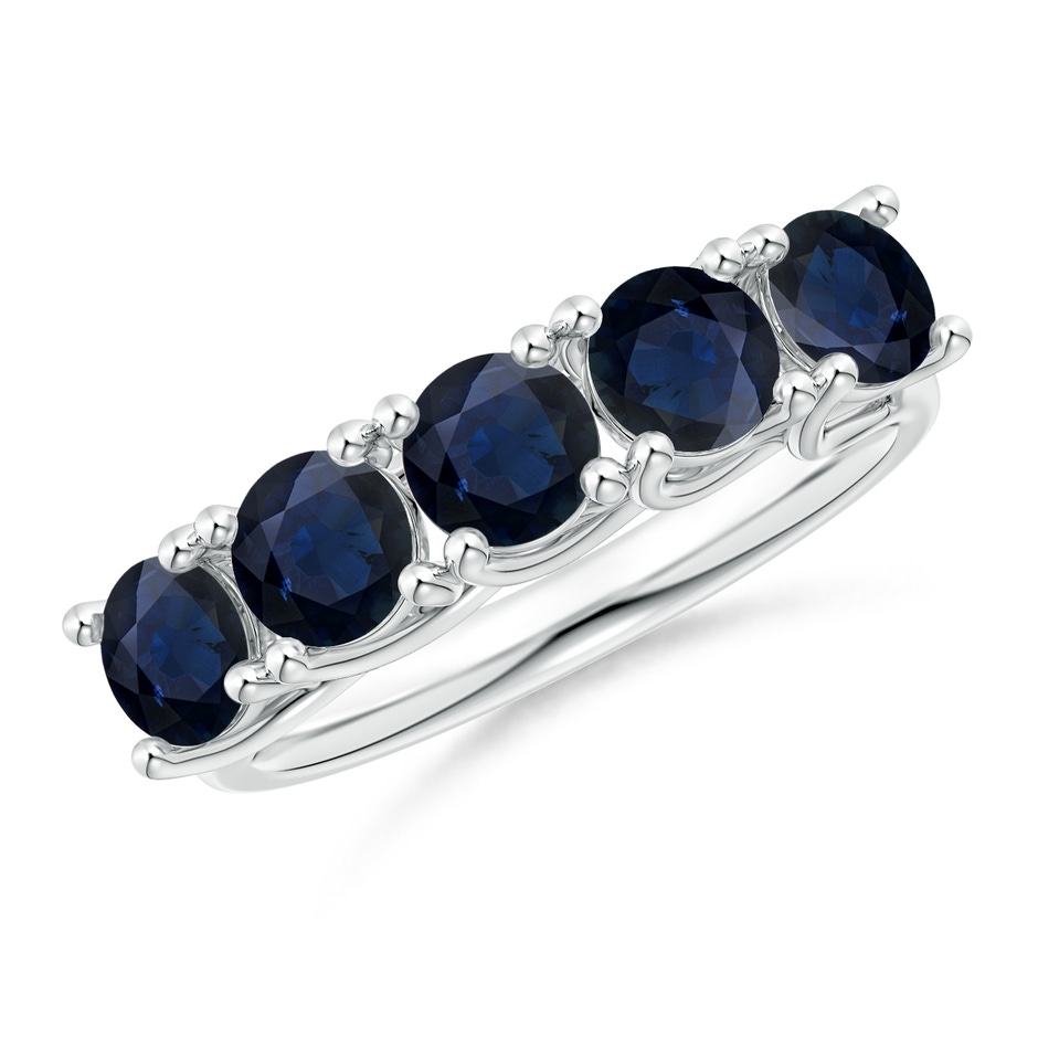 4.5mm A Half Eternity Five Stone Blue Sapphire Wedding Band in White Gold 