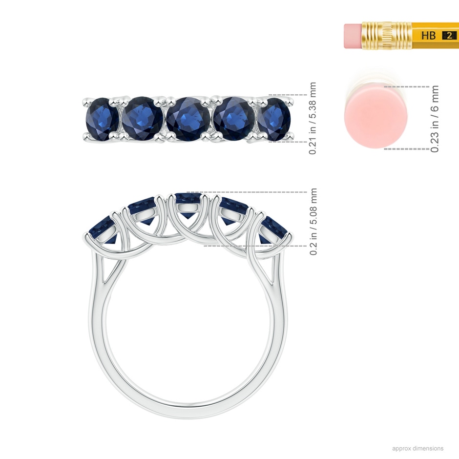 4.5mm AA Half Eternity Five Stone Blue Sapphire Wedding Band in P950 Platinum ruler