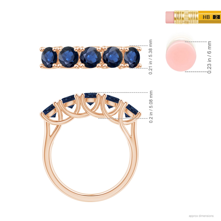 4.5mm AA Half Eternity Five Stone Blue Sapphire Wedding Band in Rose Gold ruler