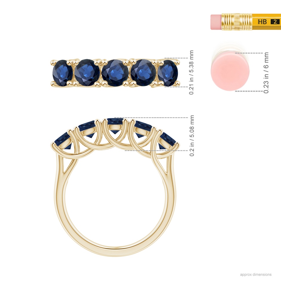 4.5mm AA Half Eternity Five Stone Blue Sapphire Wedding Band in Yellow Gold ruler
