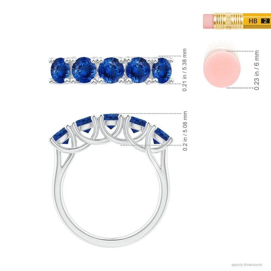 4.5mm AAA Half Eternity Five Stone Blue Sapphire Wedding Band in P950 Platinum ruler