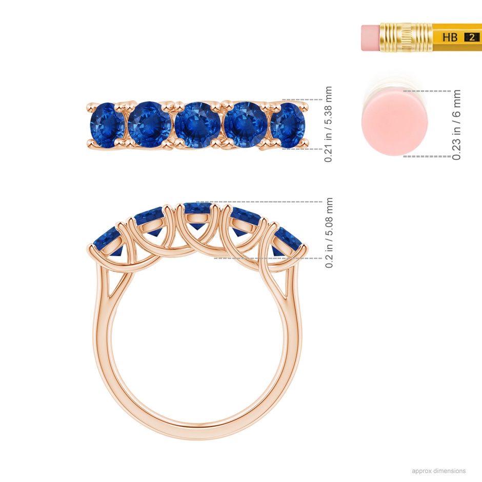 4.5mm AAA Half Eternity Five Stone Blue Sapphire Wedding Band in Rose Gold ruler