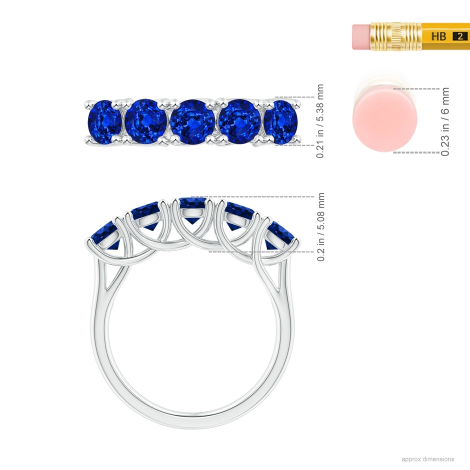 4.5mm AAAA Half Eternity Five Stone Blue Sapphire Wedding Band in White Gold ruler