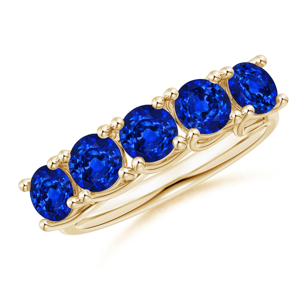 4.5mm Lab-Grown Half Eternity Five Stone Blue Sapphire Wedding Band in Yellow Gold