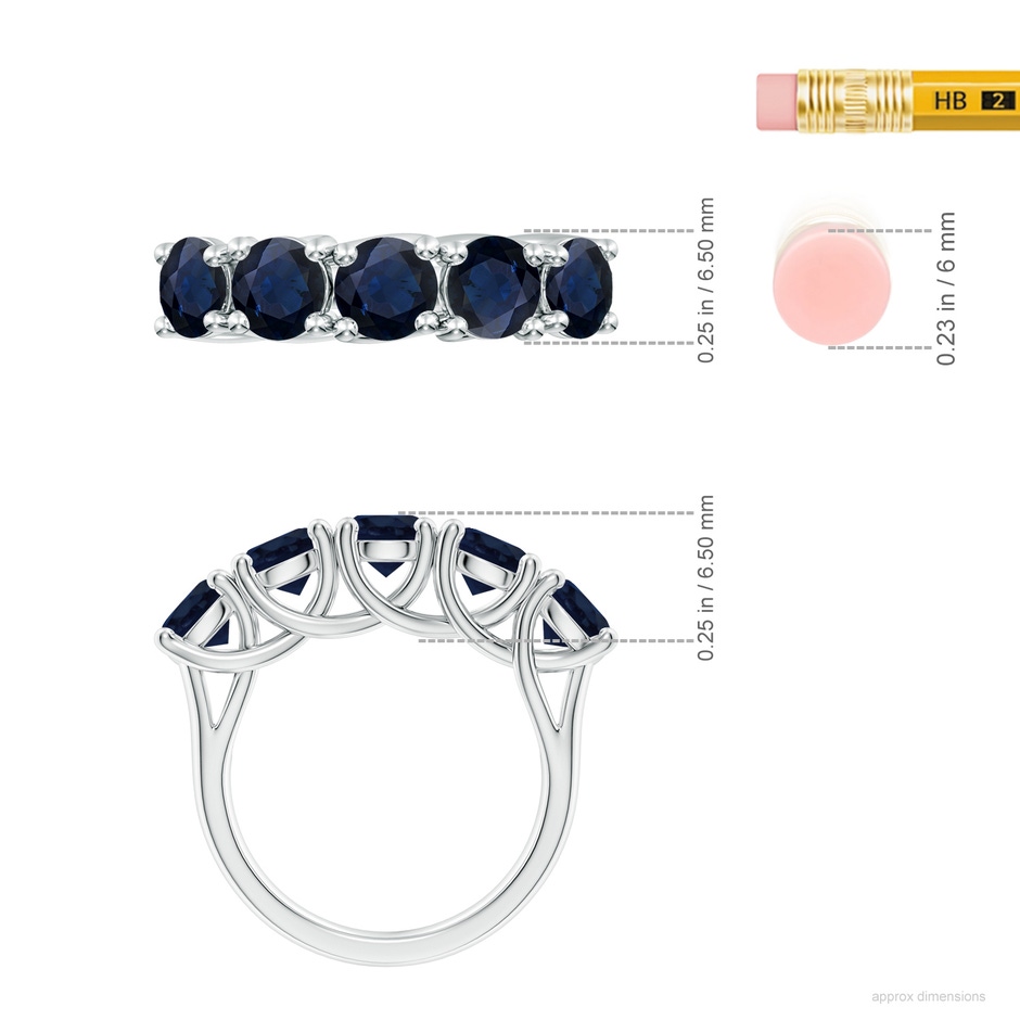 5.5mm A Half Eternity Five Stone Blue Sapphire Wedding Band in White Gold ruler