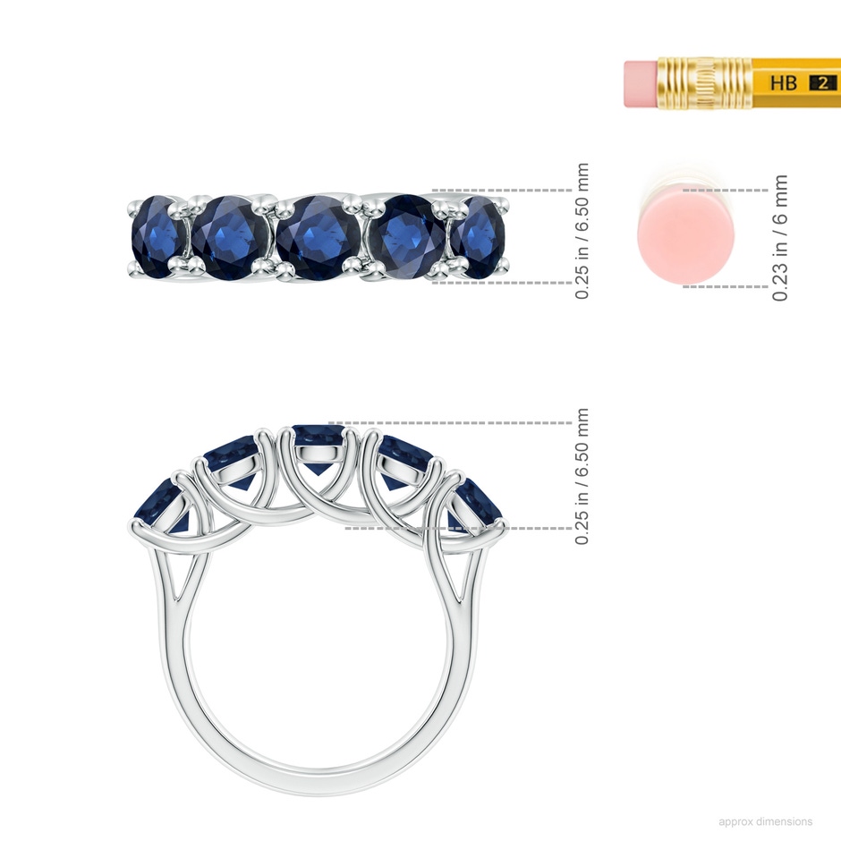 5.5mm AA Half Eternity Five Stone Blue Sapphire Wedding Band in P950 Platinum ruler