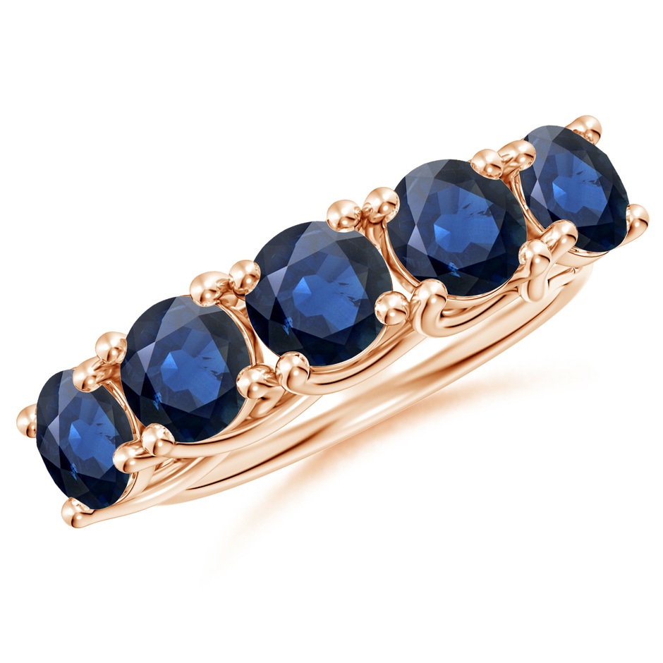 5.5mm AA Half Eternity Five Stone Blue Sapphire Wedding Band in Rose Gold 