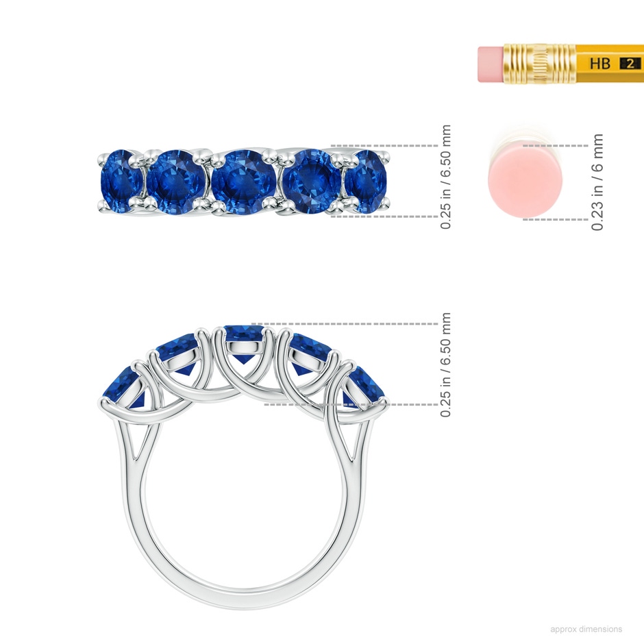 5.5mm AAA Half Eternity Five Stone Blue Sapphire Wedding Band in White Gold ruler