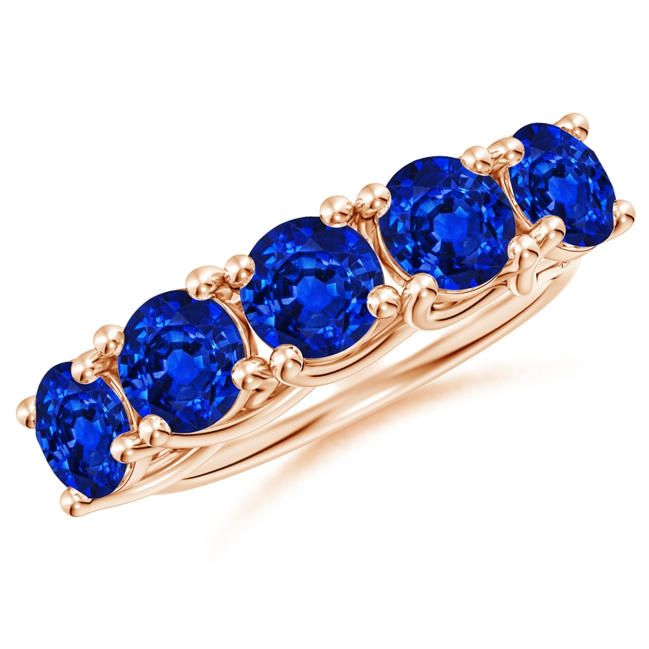 5.5mm AAAA Half Eternity Five Stone Blue Sapphire Wedding Band in Rose Gold 