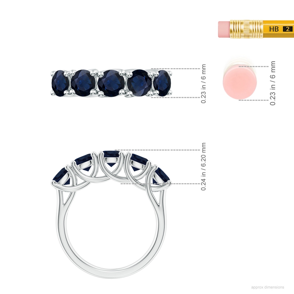 5mm A Half Eternity Five Stone Blue Sapphire Wedding Band in White Gold ruler