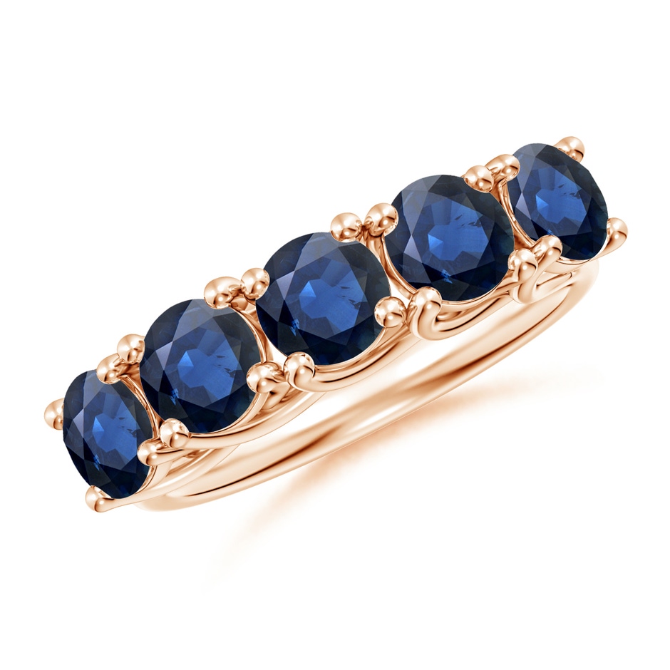 5mm AA Half Eternity Five Stone Blue Sapphire Wedding Band in Rose Gold 