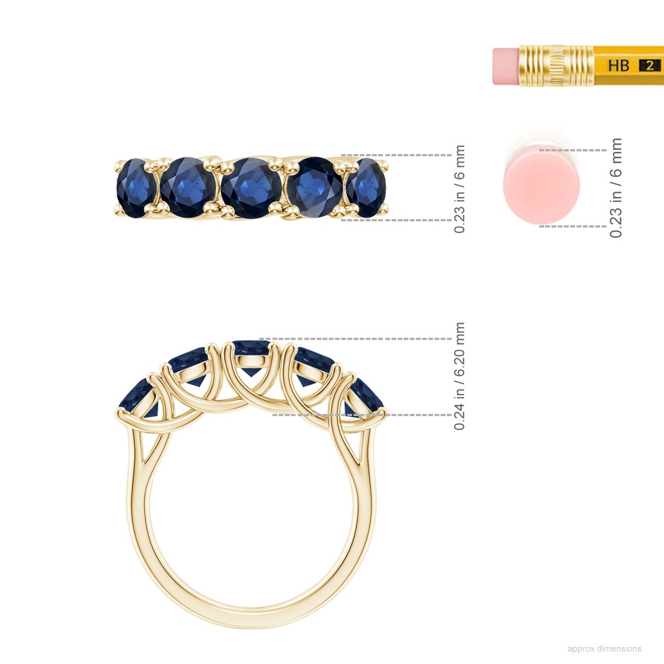 5mm AA Half Eternity Five Stone Blue Sapphire Wedding Band in Yellow Gold ruler