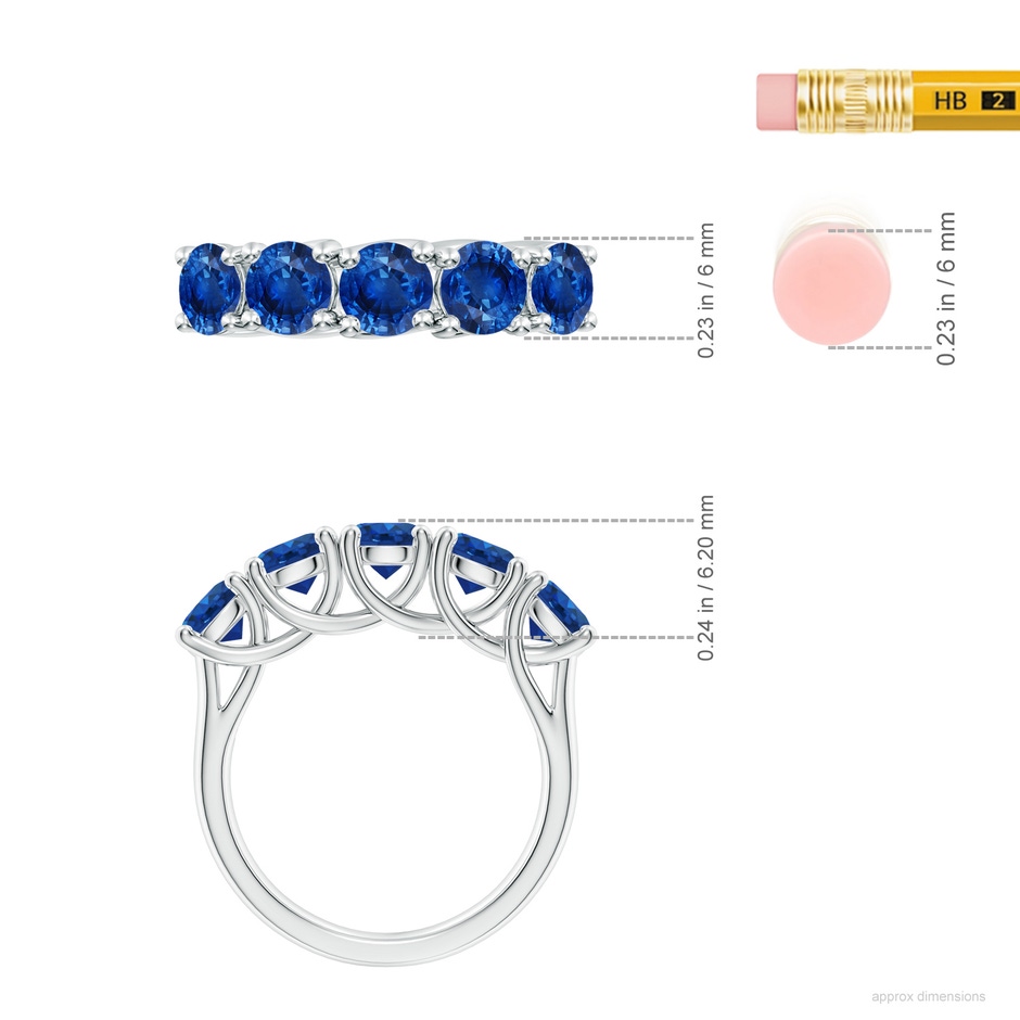 5mm AAA Half Eternity Five Stone Blue Sapphire Wedding Band in P950 Platinum ruler