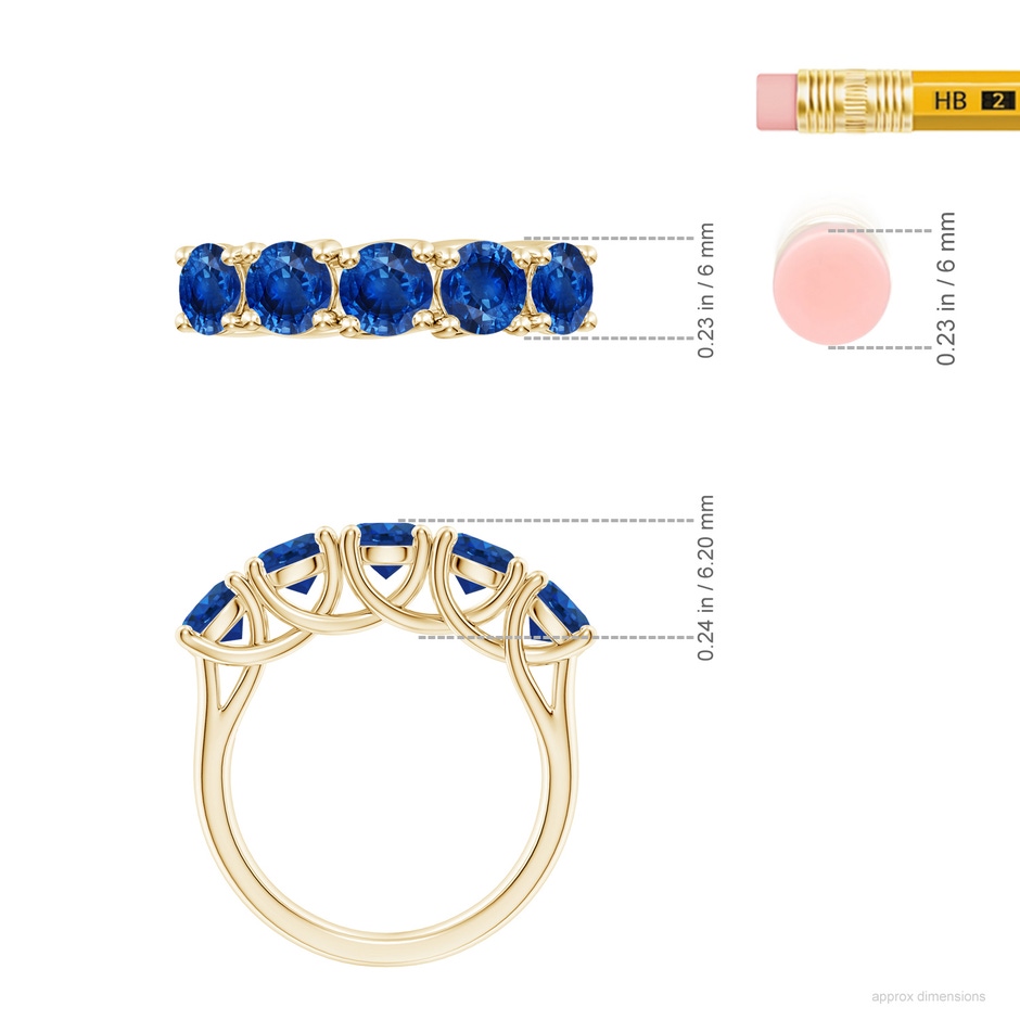 5mm AAA Half Eternity Five Stone Blue Sapphire Wedding Band in Yellow Gold ruler