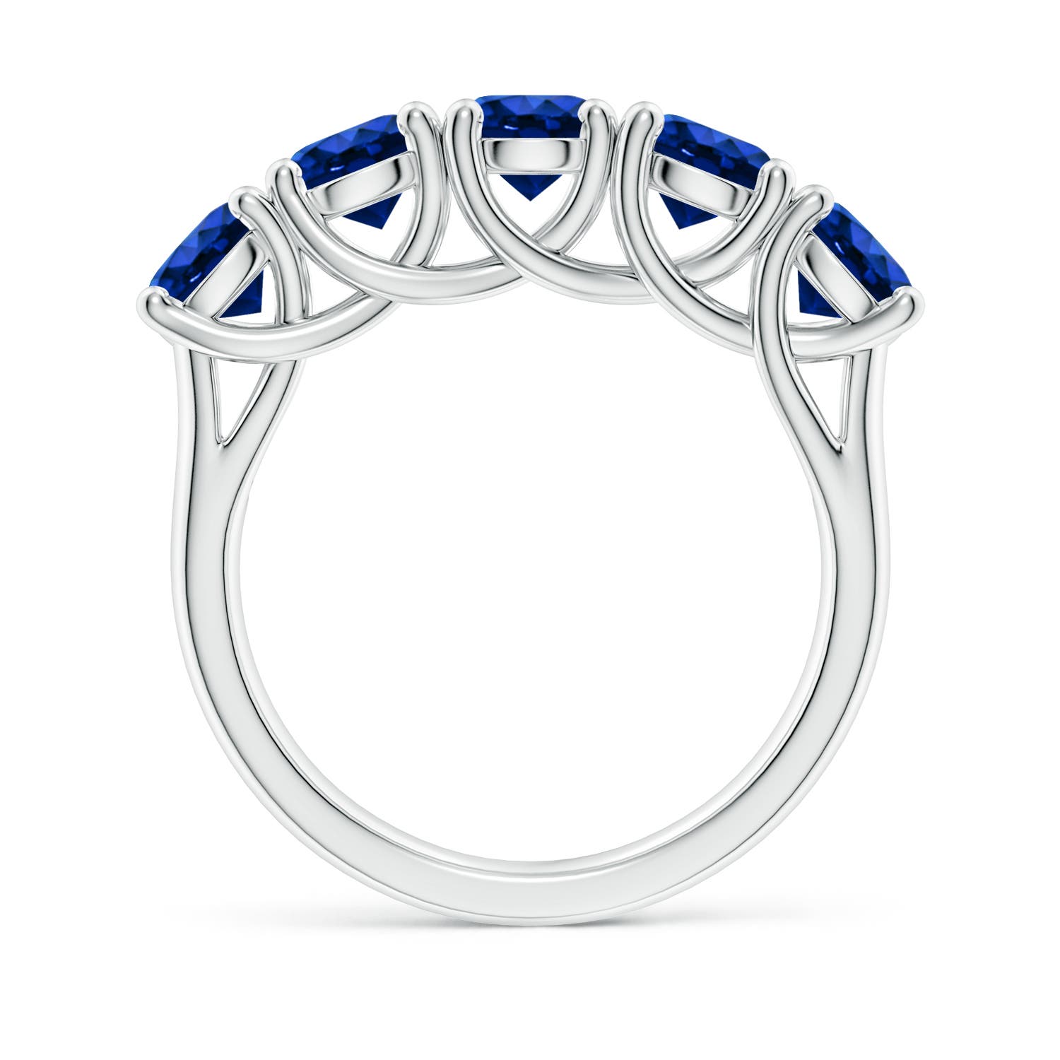 5mm AAAA Half Eternity Five Stone Blue Sapphire Wedding Band in White Gold