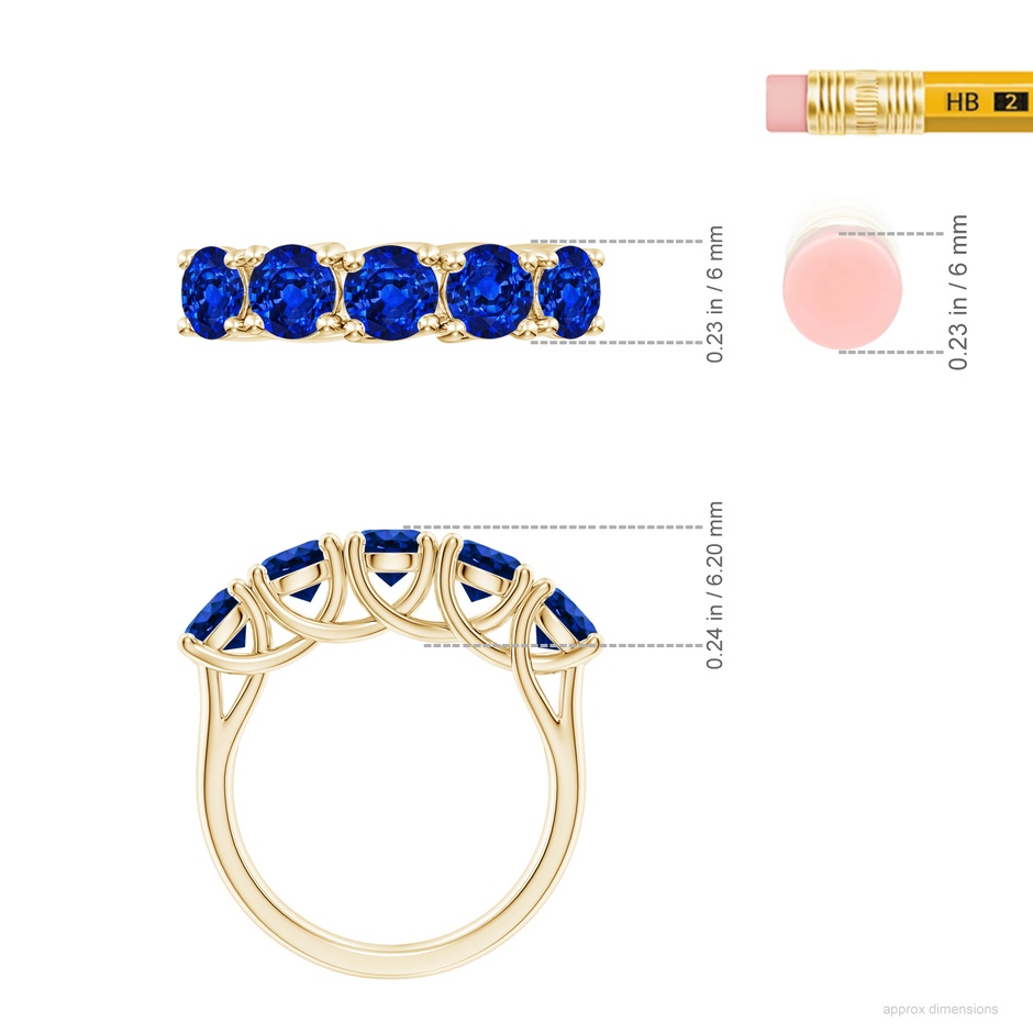 5mm Lab-Grown Half Eternity Five Stone Blue Sapphire Wedding Band in Yellow Gold ruler