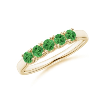 2.8mm AAA Half Eternity Five Stone Tsavorite Wedding Band in Yellow Gold