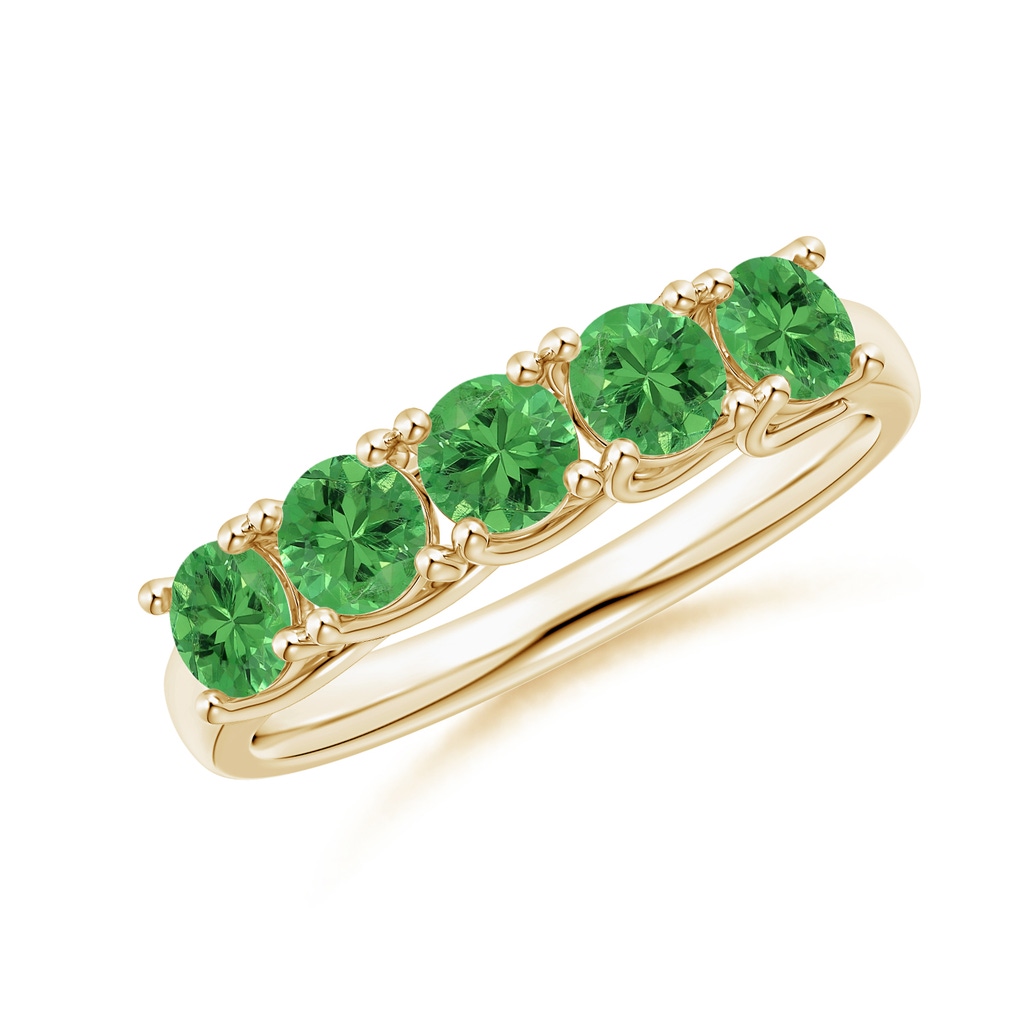 3.8mm AAA Half Eternity Five Stone Tsavorite Wedding Band in Yellow Gold