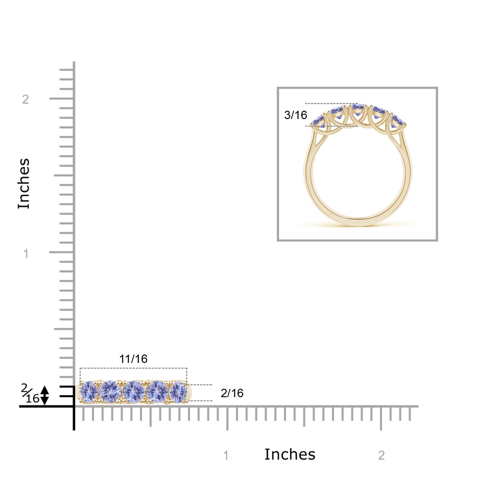 3.8mm AA Half Eternity Five Stone Tanzanite Wedding Band in 10K Yellow Gold ruler